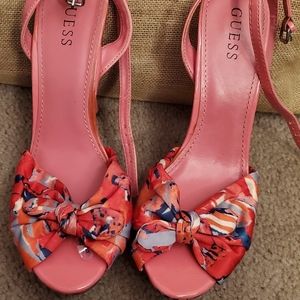 Guess pink flowered scarf heels